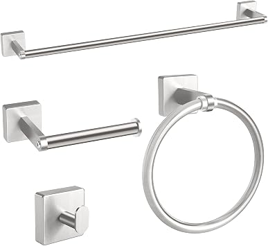 KLJKPA Brushed Nickel Bathroom Hardware Set, 24 inch Towel Racks for Bathroom, Stainless Steel Bathroom Accessories Set, Wall Mounted, 4-Piece