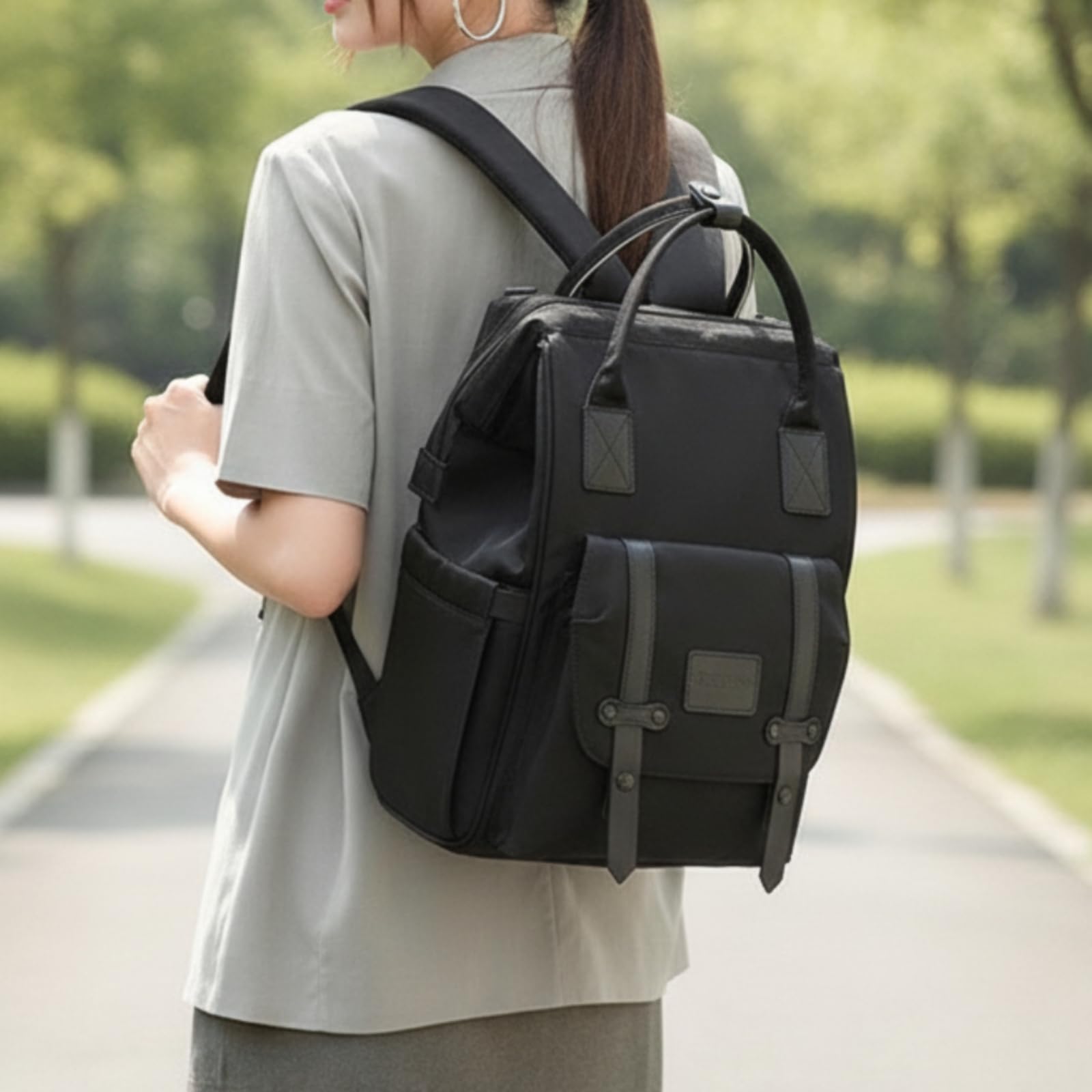 Zaino Fasciatoio Capiente Borsa Fasciatoio a Zaino Pratico per Mamme, Nero, Nero Ateniese