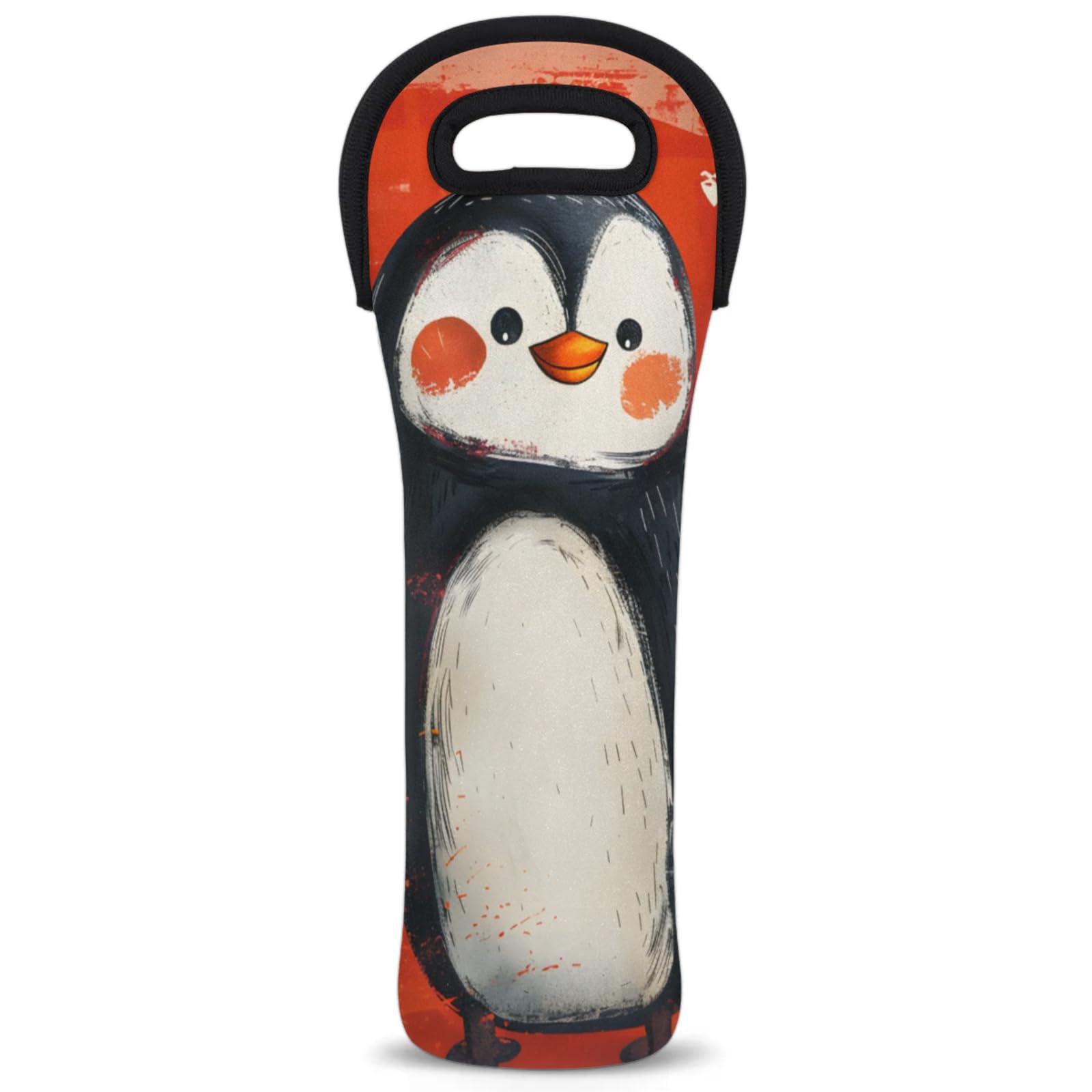 Neoprene Wine Tote Carrier Bag for Wine,Water, Champagne, Beer, Baby Bottles 15.6 x 5.1 Inches, Protective Wine Bag,Penguin Heart Red
