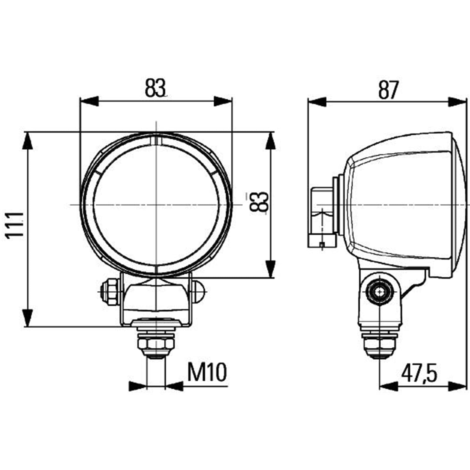 HELLA 1G0 996 176-041 Halógena-Faro de trabajo - Modul 70 - 12V - montaje exterior/atornillado - de pie - Iluminación campo cercano - Conector: H9 Stecker