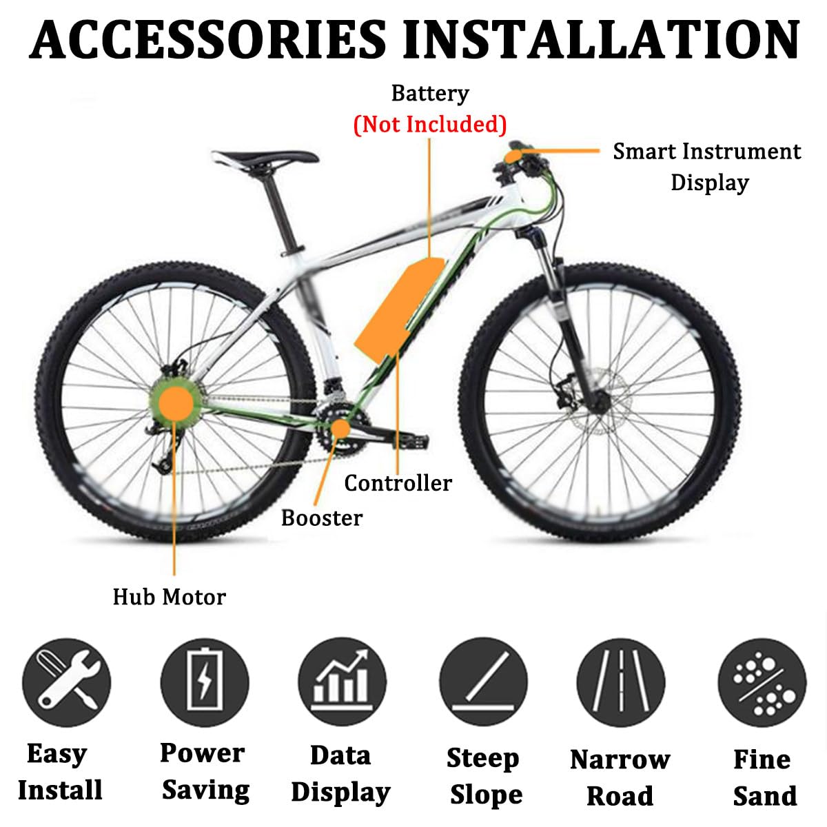 Kit De Conversion Vélo électrique 2000W 48V - Roue Arrière 27,5" Avec Batterie Et LCD - Neuf