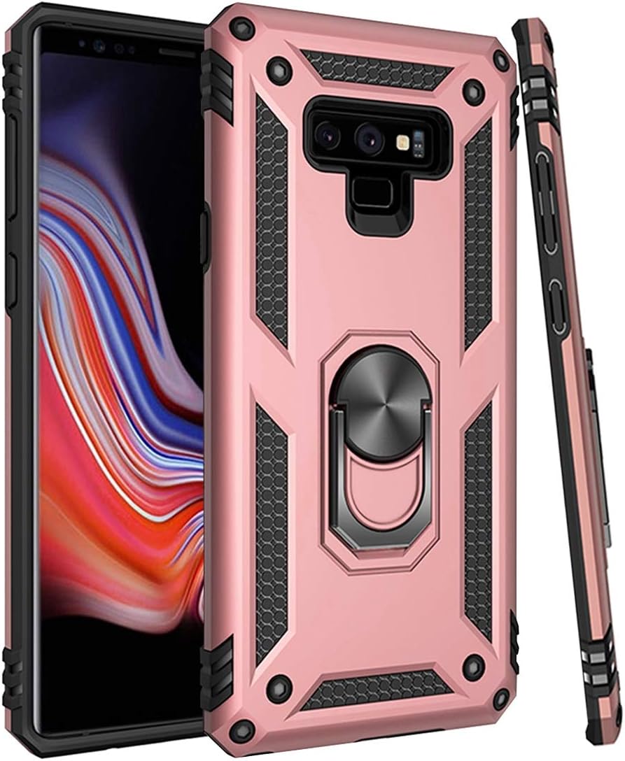 Galaxy Note 9 Case/Samsung Note9 Phone Case, [Military Grade] Magnetic Car Ring Holder Mount Kickstand Defender Protective Cover Case for Samsung Galaxy Note 9 (Rose Gold)