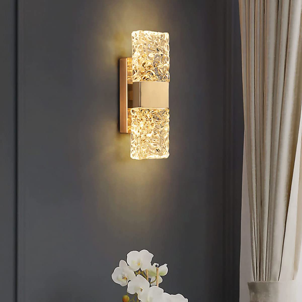 Moderna Lámpara De Pared De Cristal, E14 Lámpara De Cristal Para Apliques De Pared, Para Sala De Estar Dormitorio Cocina Pasillo Escaleras Restaurante Hotel Iluminación (Oro-A)