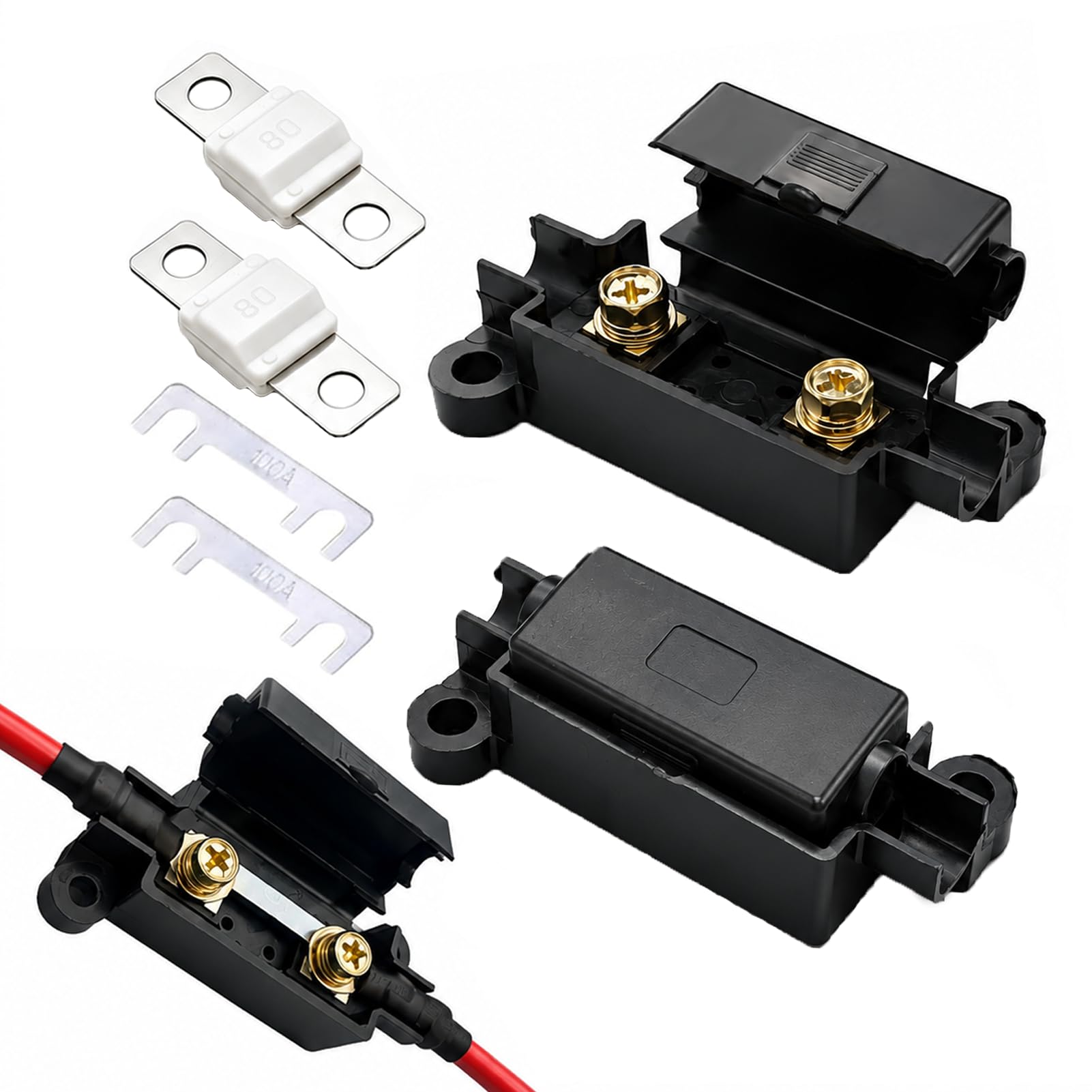 2Set Fuse Holders & 80A High Current Midi Fuses for Vehicles Caravans