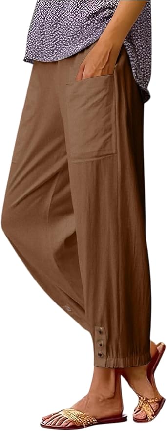 Summer Pants for Women Petite High Waisted Straight Leg Linen Pants Long Lounge Palazzo Pant Beach Vacation Trousers