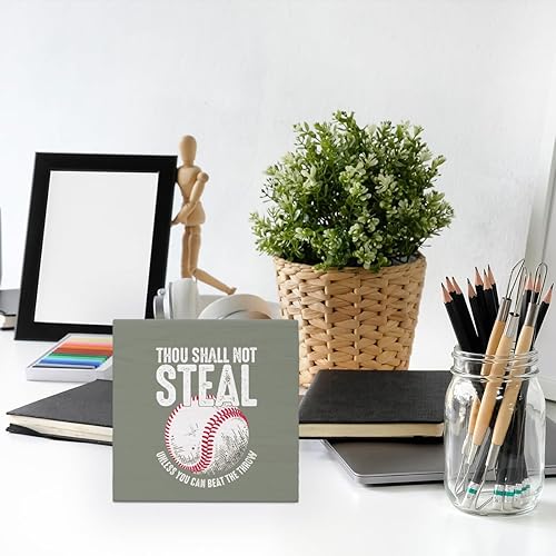 Miniatura 4 de Divertidos letreros retro de madera de béisbol para decoración de escritorio de oficina, regalos para amantes del béisbol, accesorios de escritorio,
