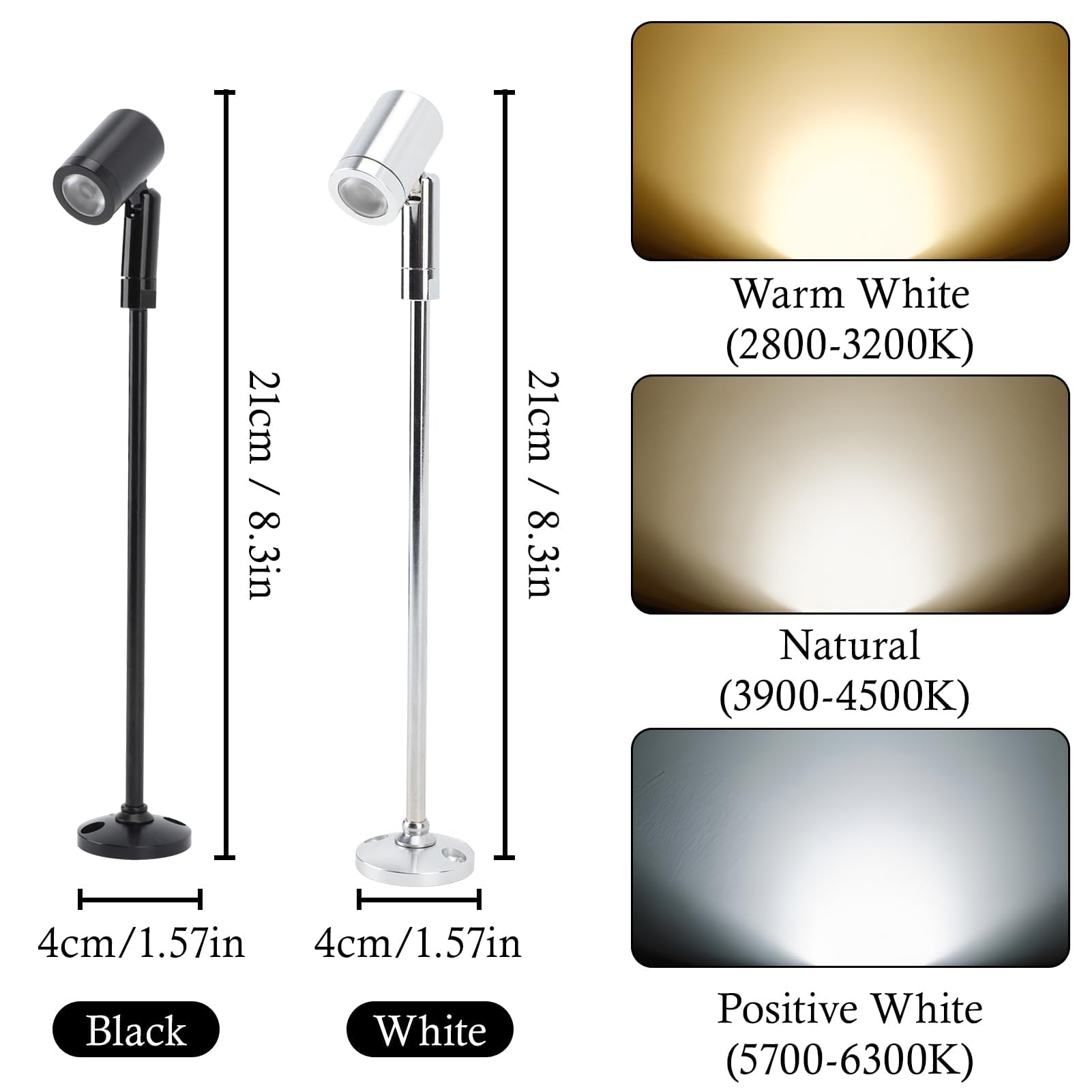2 pièces Lampe de Placard Spot LED, Petit Projecteur Led pour Vitrine de Bijoux, Lumière D'exposition Verticale, Mini Vitrine pour Exposition de Bijoux En Intérieur, DC 12V(White Light-B)