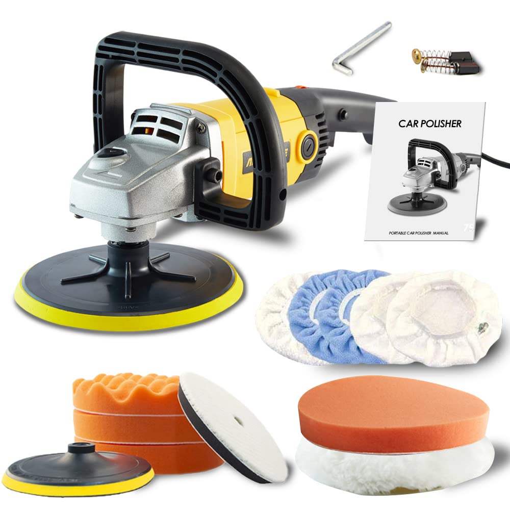 LNHHG Rotatory Car Polisher 180mm Disc Orbital Electric Polishing Machine M14 High Power 6 Variable Speed Paint Care Tool(Set and bonnets)