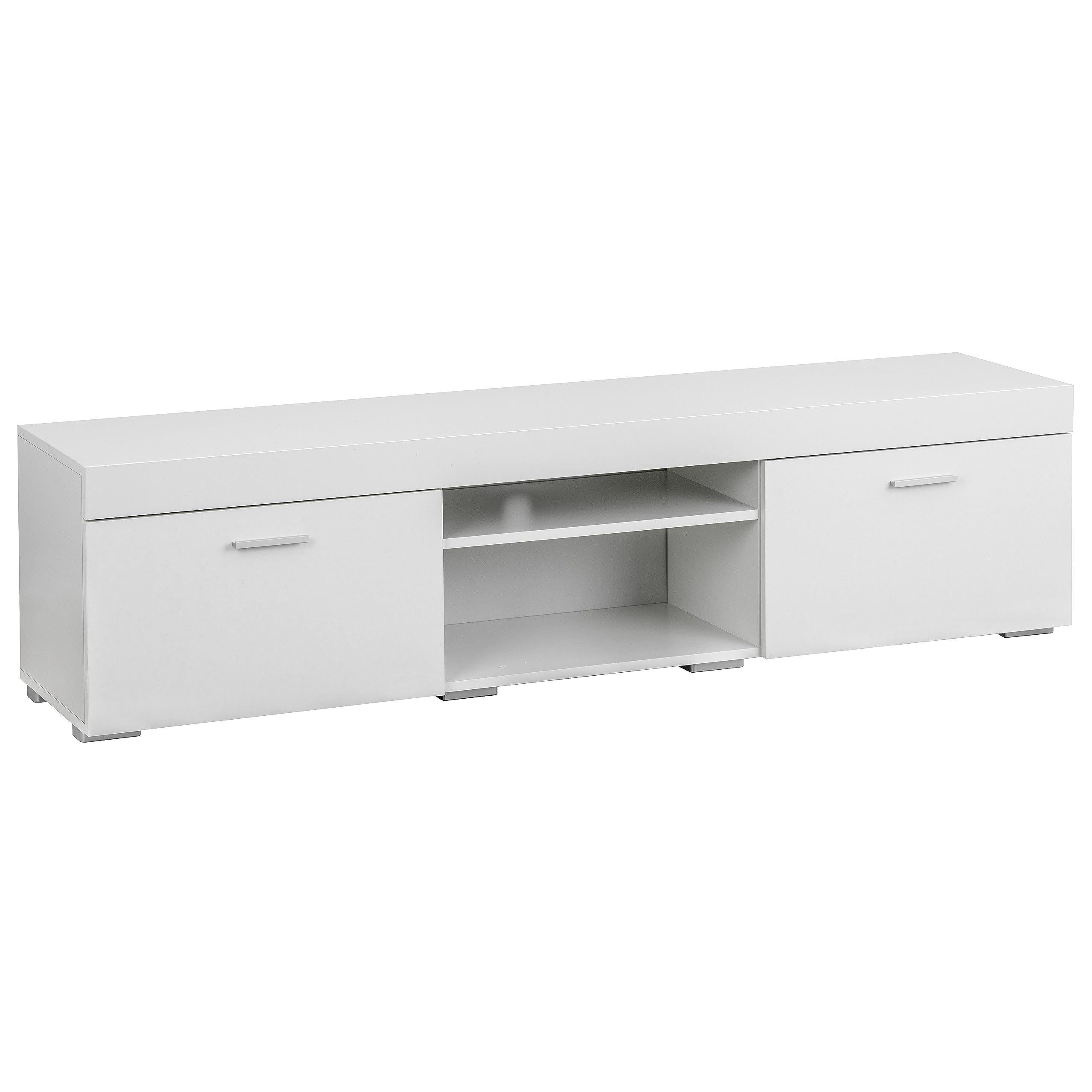Baroni Home Mobile per Tv con 2 Sportelli 2 Ripiani, Foro per Passaggio Cavi in MDF, Consolle Porta TV per Camera da Letto, Salotto, Cucina, Bianco, 160x35x40 cm