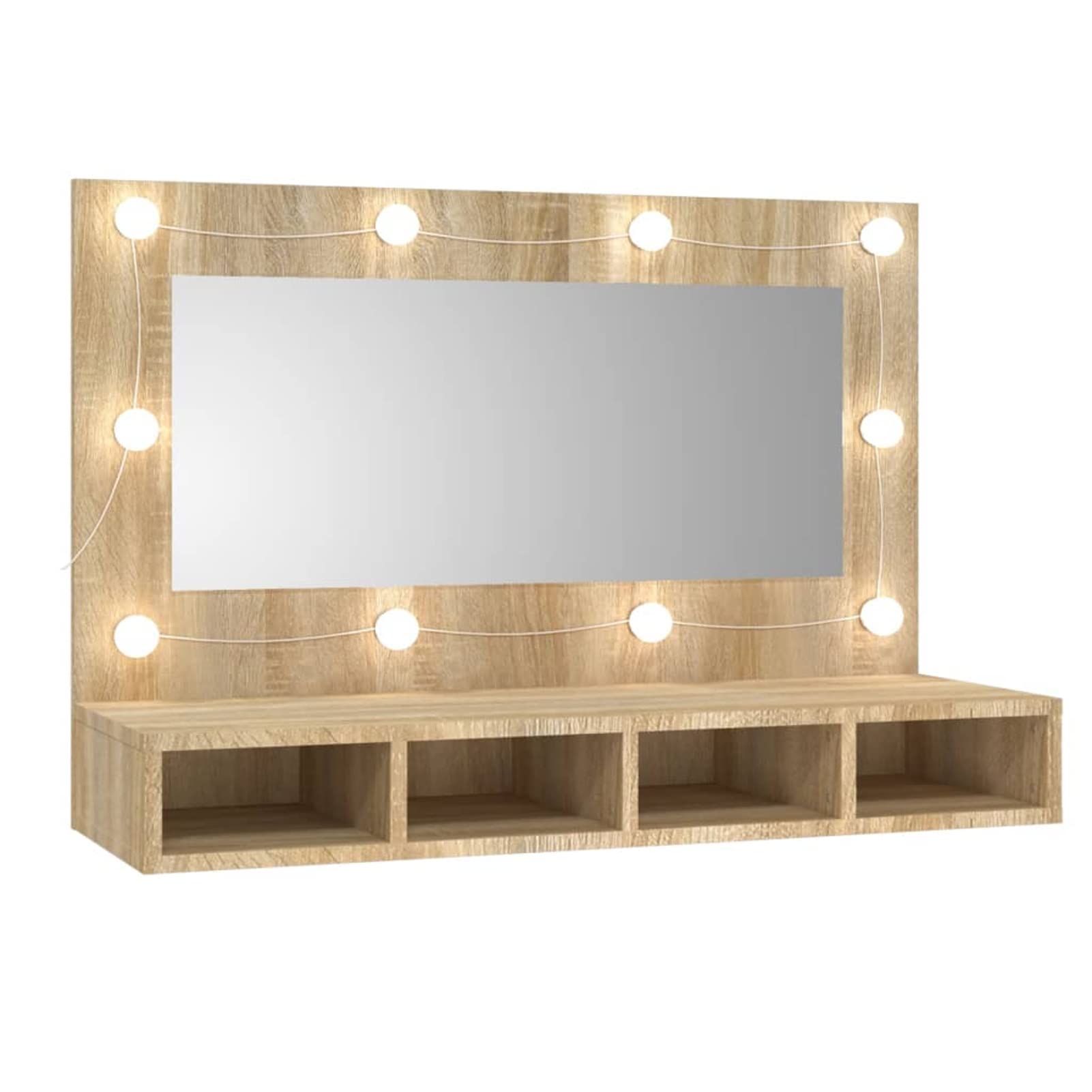 Szafka z lustrem LED dąb Sonoma 90 x 31,5 x 62 cm szafka z lustrem łazienka z oświetleniem, skośne lustro do łazienki, lustro łazienkowe