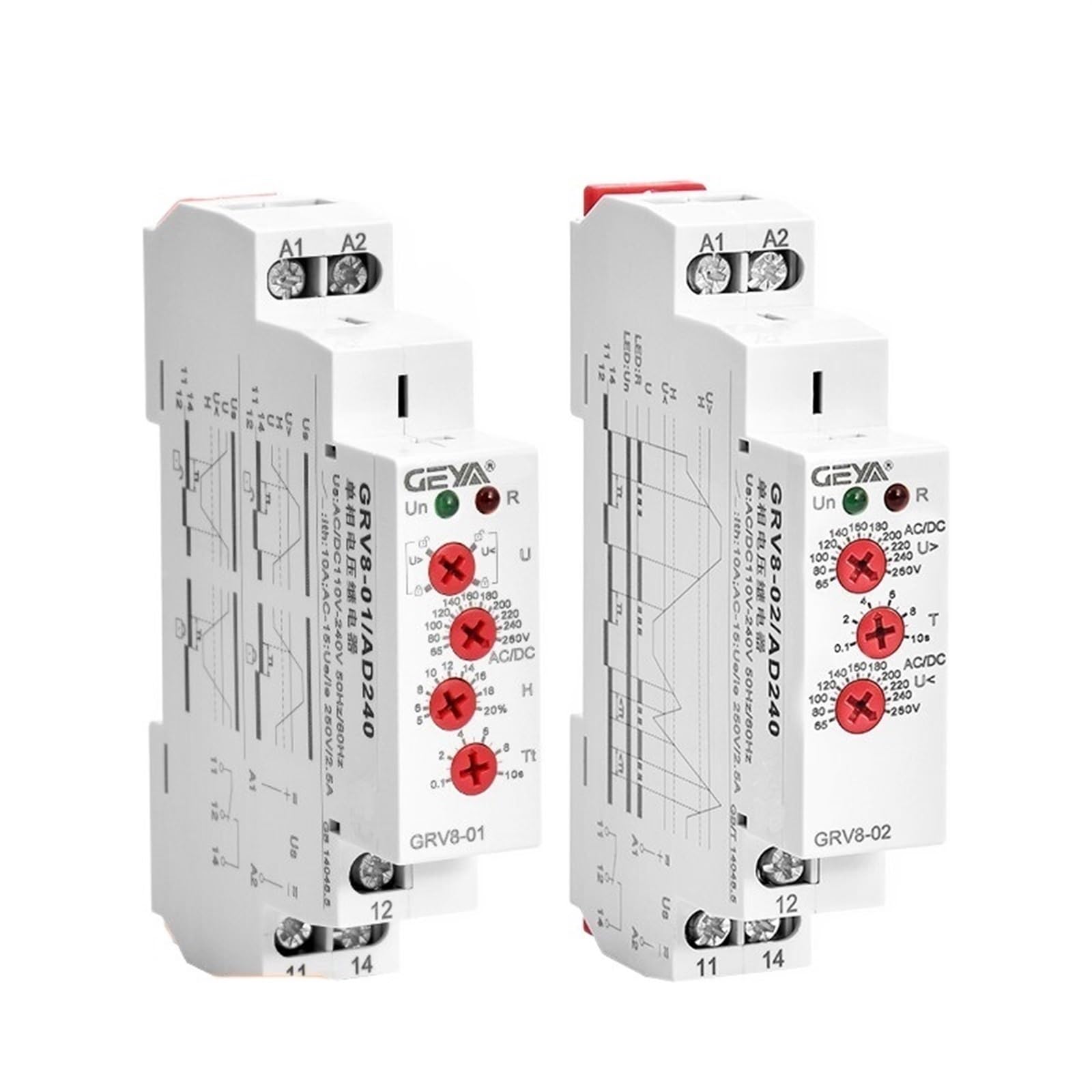 GJZIFGFWQ 10pcs GRV8-01/02 Single Phase Voltage Protection Relay Over-Voltage and Under-Voltage AC220V DC12V DC48V(Grv8-02,AC220V)