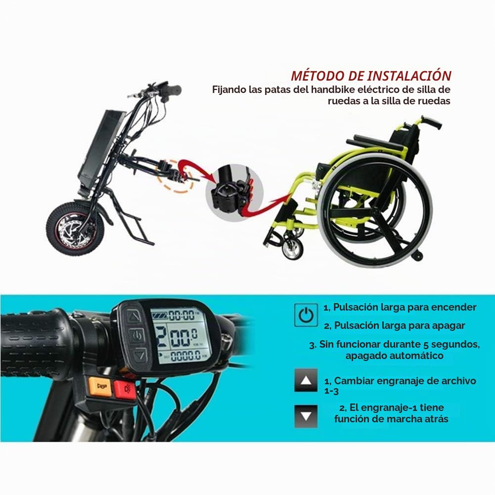 GMtes - Accesorio eléctrico para silla de ruedas de 500 W, dispositivo de tracción de silla de ruedas, kit de conversión de silla de ruedas eléctrica para terapia de rehabilitación con luz frontal y