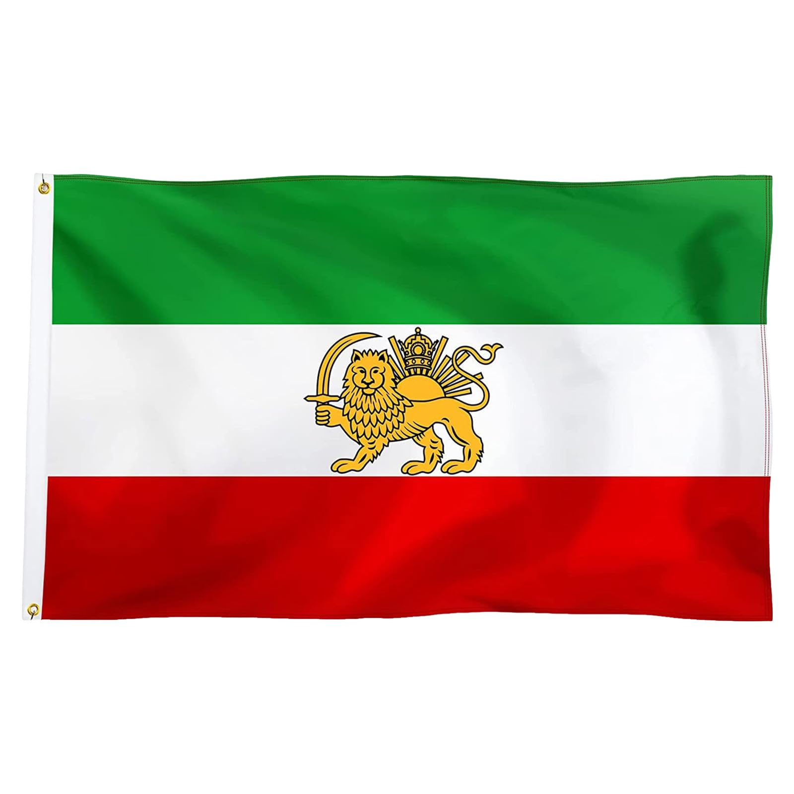 Iran Flag 3x5FT Iranian Flags Old Historic Persian Iran Flag With Lions Sun Crowns Dur-able Double Stitched And Polyester For Garden Fence Lawn Park Patio Family Gatherings 2 Brass Grommets (A&05)