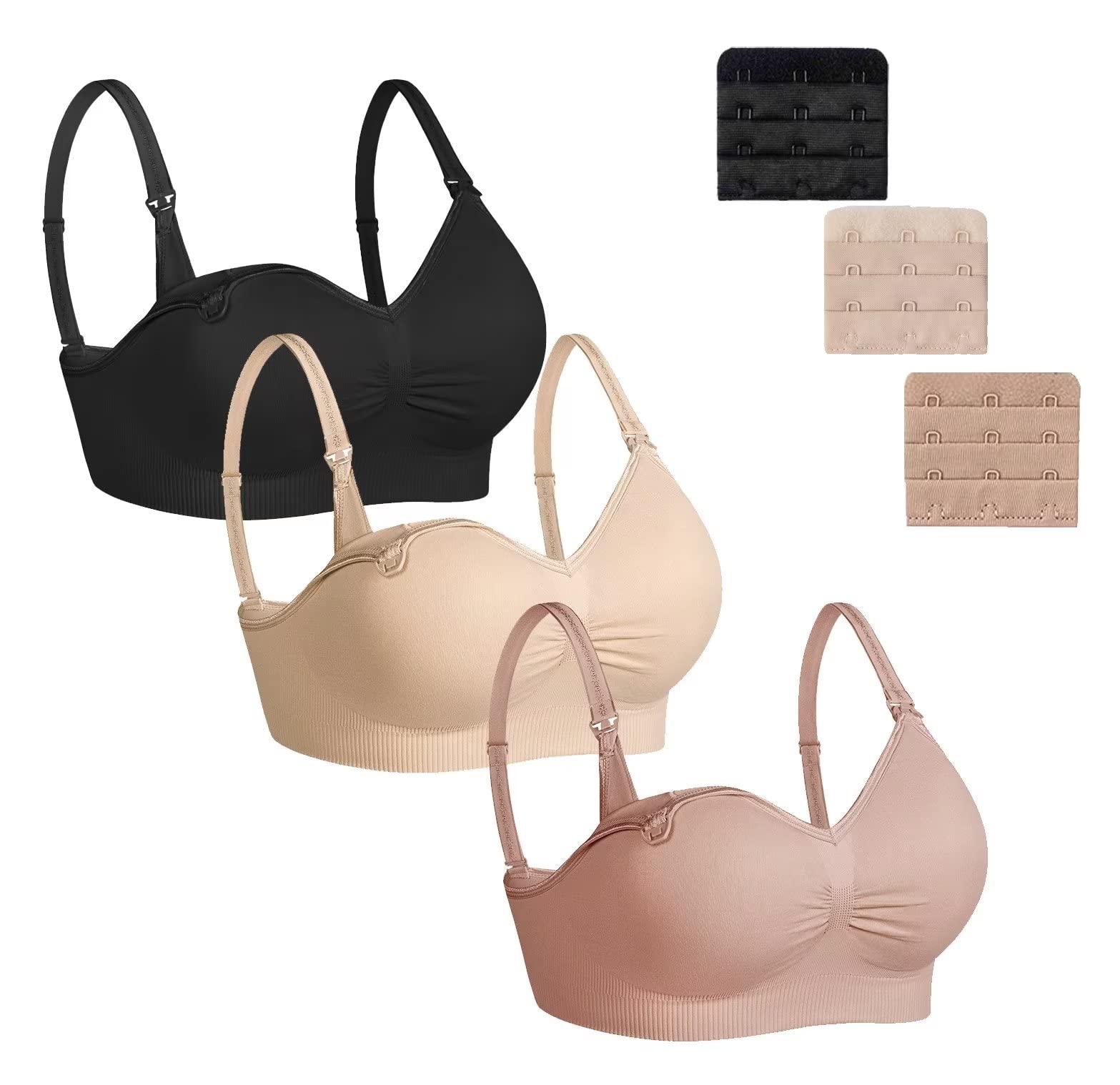 Reggiseno per allattamento premaman, confezione da 1, 2, 3, senza fili, senza cuciture, 4 file, con gancio regolabile con cuscinetti rimovibili per la prevenzione delle fuoriuscite,