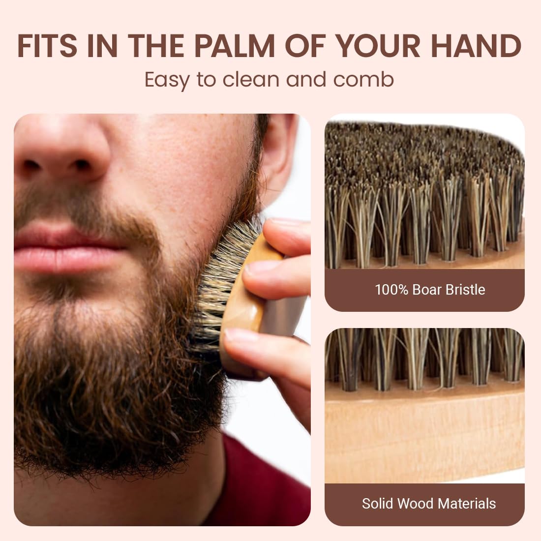 4 Pezzi Set di Accessori per Barba:Spazzola Barba,Pettine di legno Massiccio,Forbici + Sacchetto di Stoffa,Adatto all'Aperto,Viaggi, Regali per Uomini