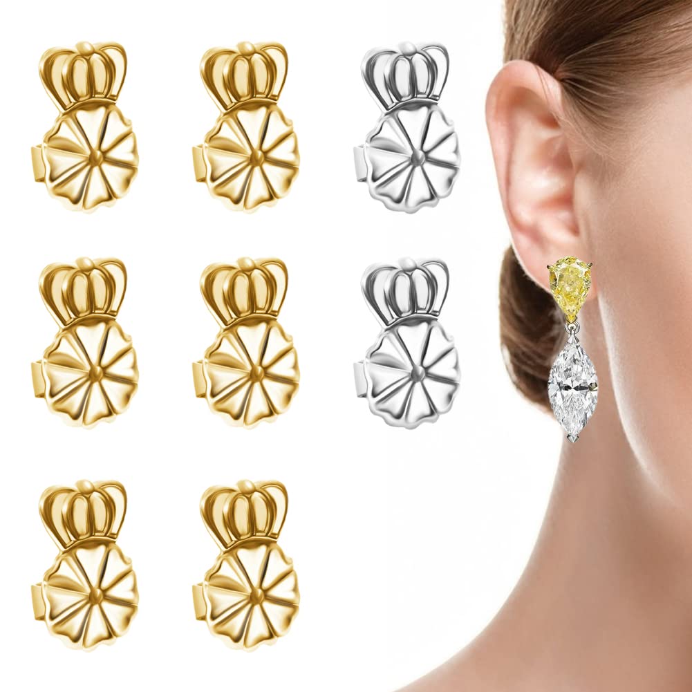 Earring Lifters Backs, 4 Pairs Secure Earring Backs for Droopy Ears, Hypoallergenic Adjustable Magic Earring Backs Tiara Earring Backs for Heavy Earring (3Gold, 1Silver)