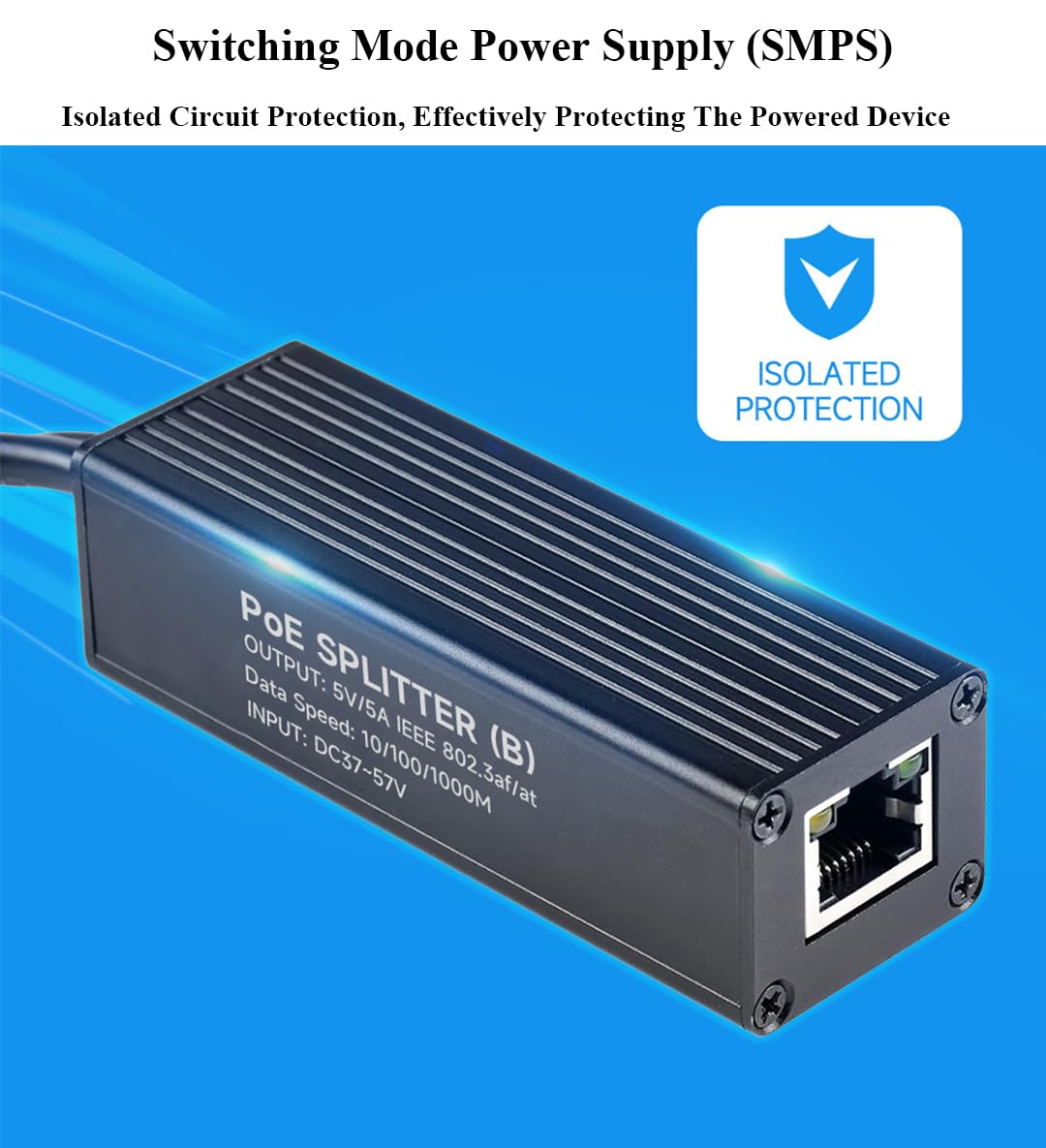Splitter industriale Gigabit PoE 5V 5A 25W uscita, 1000Mbps, porta USB di tipo C | Power Over Ethernet Splitter compatibile con Raspberry Pi 5 4B 3B+ 3B/telecamera di rete