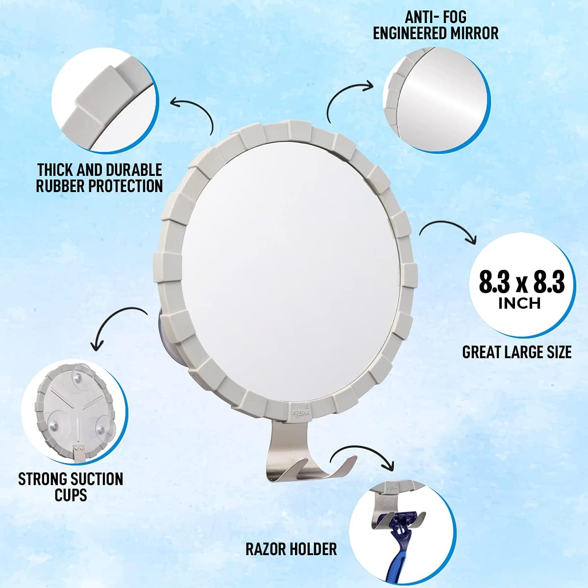 Heavy-Duty Fogless Mirror for Shower | Durable Anti Fog Shower Mirror for Shaving | with Razor Holder and Extra Anti-Fog Solution -