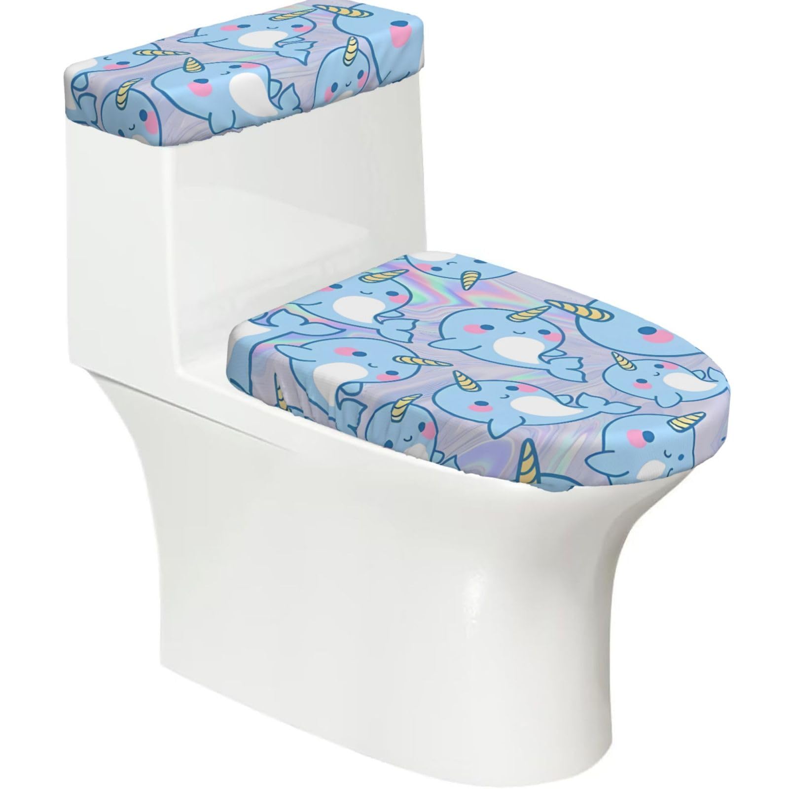 Mrowyc Black Cute Fish Printed Toilet Seat Set - Set Of 2 - Universal Toilet Seat Cover - Housewarming Birthday Christmas Gift