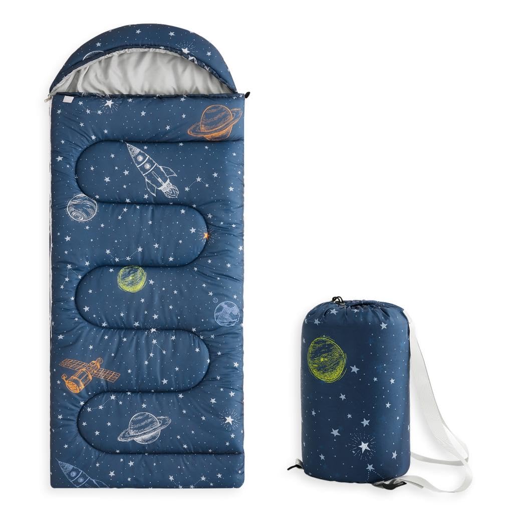 Wake In Cloud - Kids Sleeping Bag for Boys Toddlers Camping in Warm Cold Weather Backpacking Lightweight Compact
