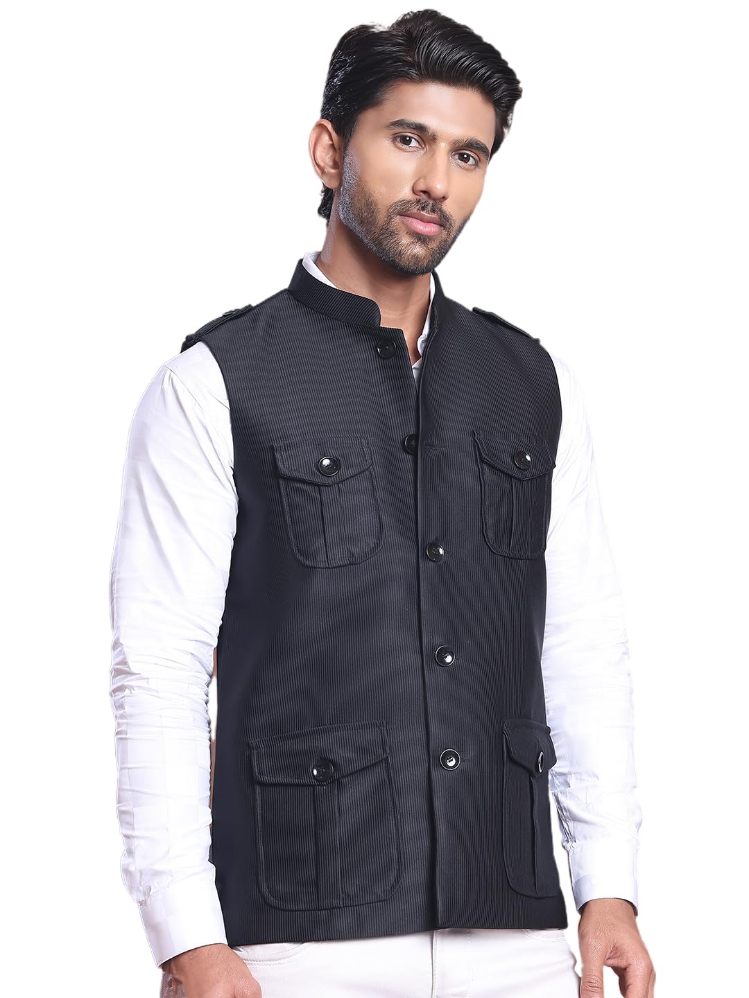 jompers Black Soild Nehru Jacket for Men (Black, S)-picture-13