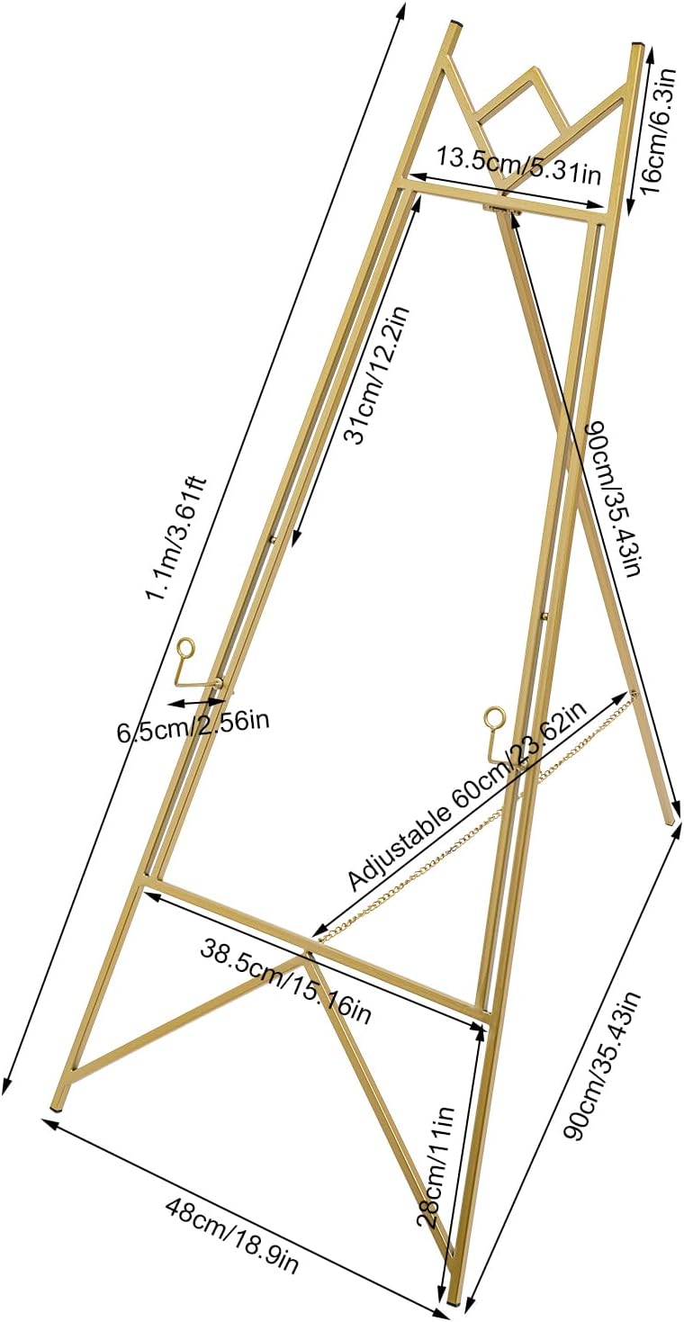 2Pack Easel Stand for Sign - 43.3" Gold Display Easel for Wedding Sign Poster Art Easel for Floor Adjustable Metal Easel for Display Painting Easel
