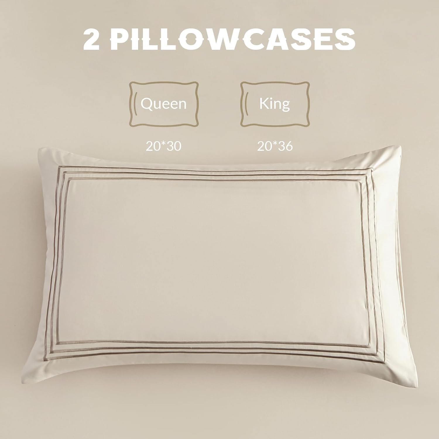 Queen Pillow Cases Set of 2 - Grey Striped Print Microfiber Pillowcases， Super Soft and Cozy Cooling Pillow Case with Envelop Closure, 20”x30“ (Apricot Color, Queen)