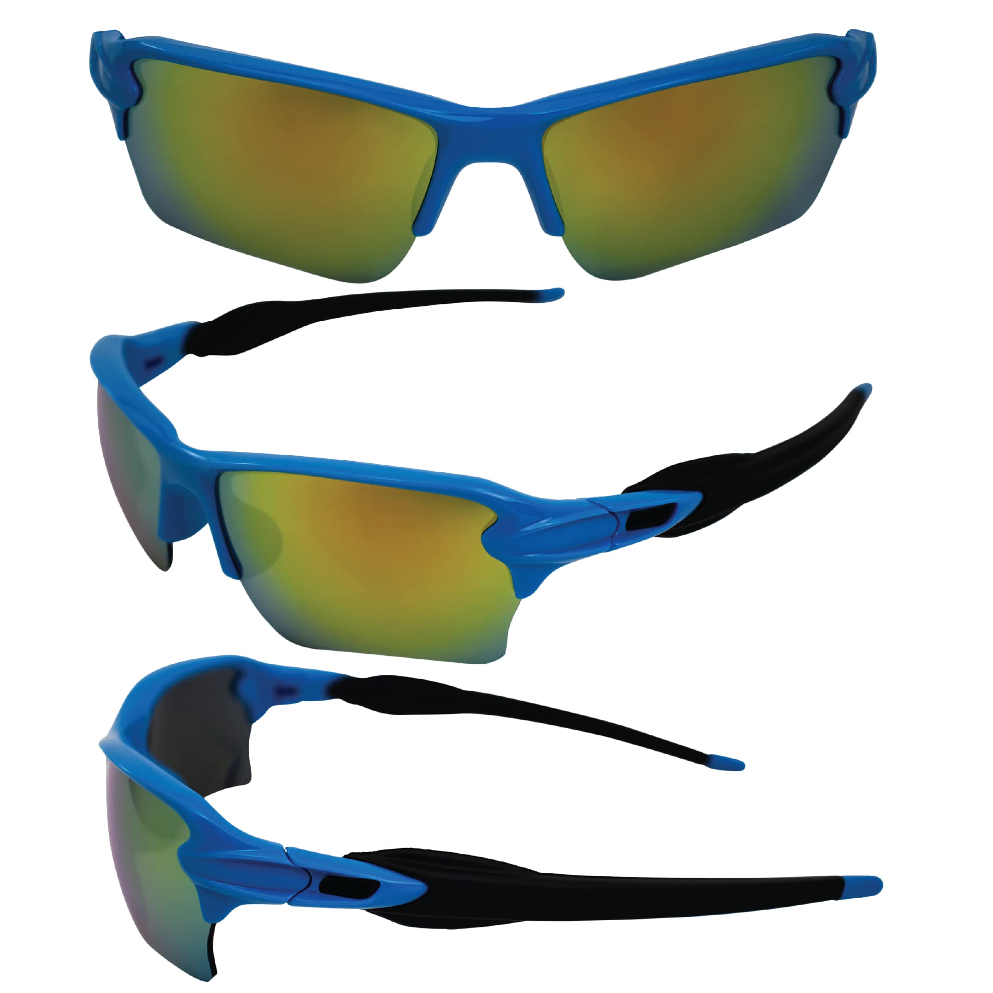 AlterImage Sprint Wraparound Sports Retro Sunglasses for Men or Women 3 Pair Blue & Black Semi-Rimless Frames w/Coinjected Rubber Tips & G-Tech Red/Blue/Green Lenses