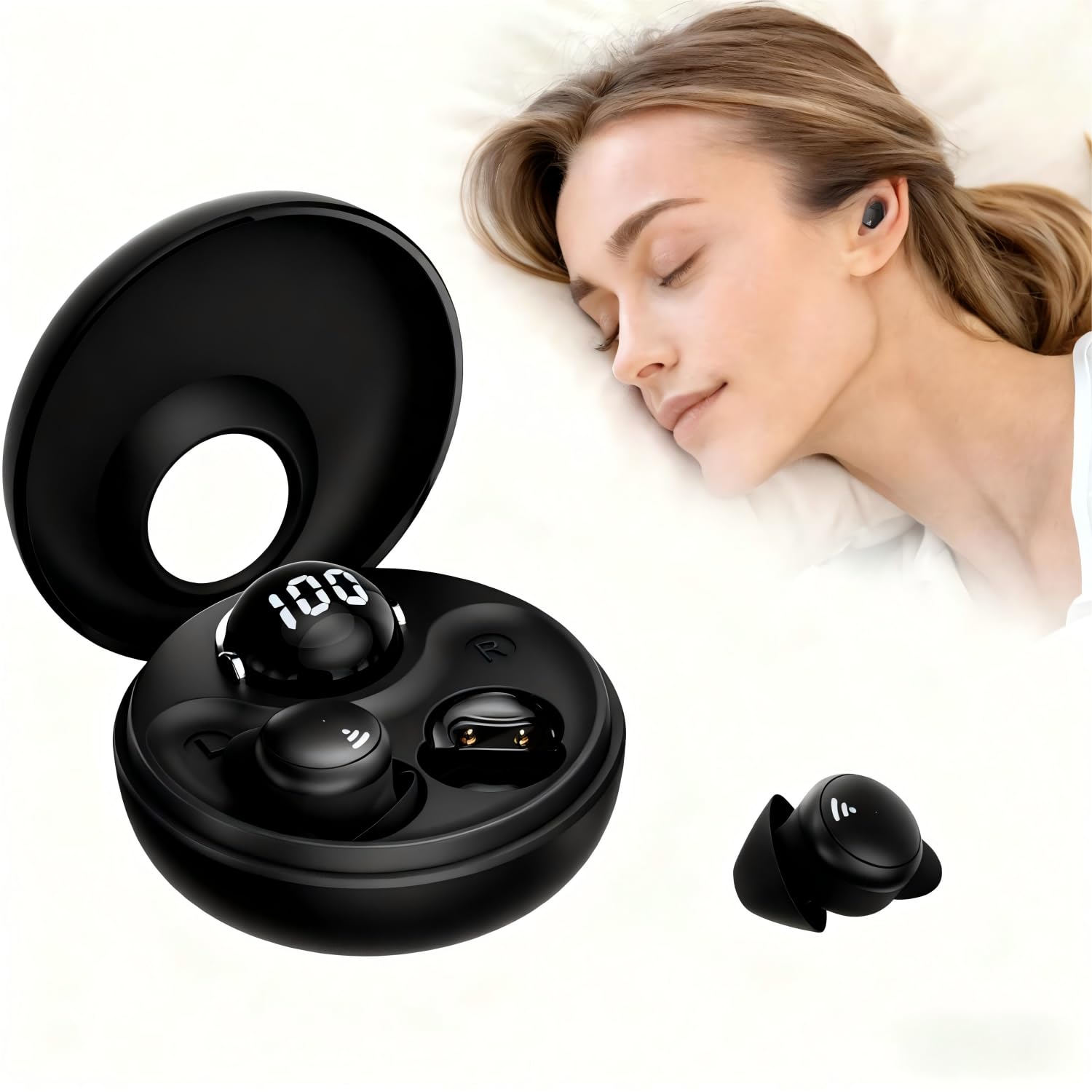 LNCOON Sleep Earbuds for Side Sleepers Ultra-Mini Wireless Bluetooth 5 3 Sleep Headphones Hidden Noise Reducing Earplugs for