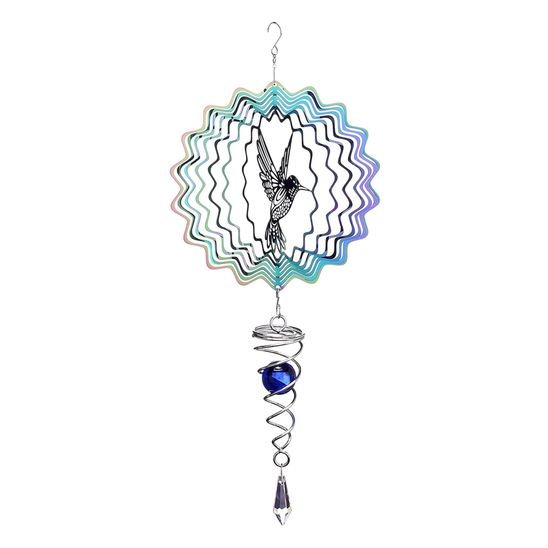 Peosaard Hummingbird 6 Inch Wind Spinners For Garden Hanging Wind Spinners Metal 3D Wind Chimes With Ball Spiral Tail For Outdoor Yard Art Decoration Hanging Garden Spinner