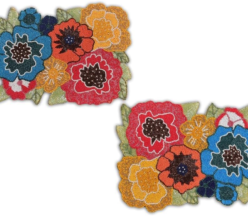 HM Creations Beaded Table Mats Rustic Tabletop Premium Home Kitchen Decor Daily Use Luxury Place Mats (Set of 6)