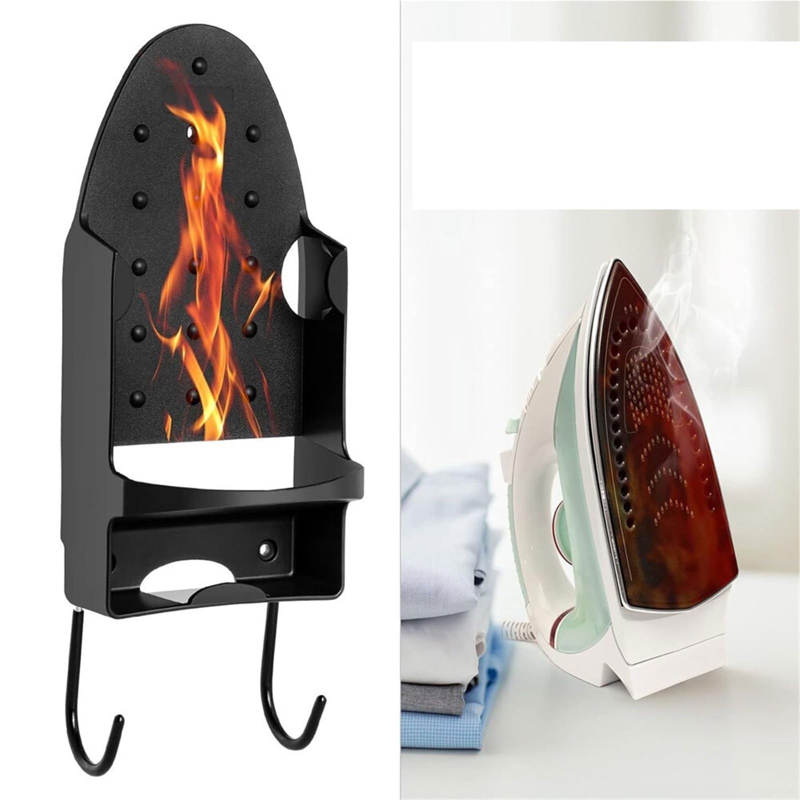 Porta ASSE da Stiro con Ganci Rimovibili Appendiabiti in Ferro Montato a Parete for Mobile Lavanderia per Lavanderia | Black