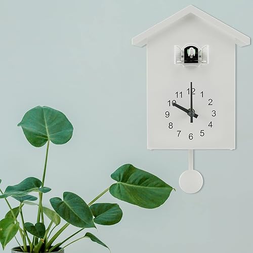 Miniatura 6 de Reloj de pared de cuco con voces de pájaro de cuco, reloj de cuco de madera con péndulo, funciona con pilas, reloj de cuco, casa de pájaros, arte de