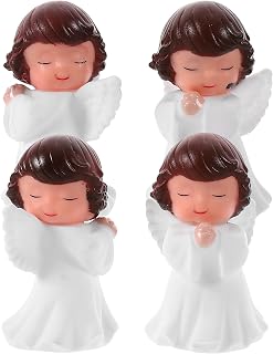 Ciieeo 4 Pcs Angel Figurines Cake Toppers - Praying Angel Statue & Garden Sculpture Desktop Ornament for Birthday & Wedding Cake Decoration