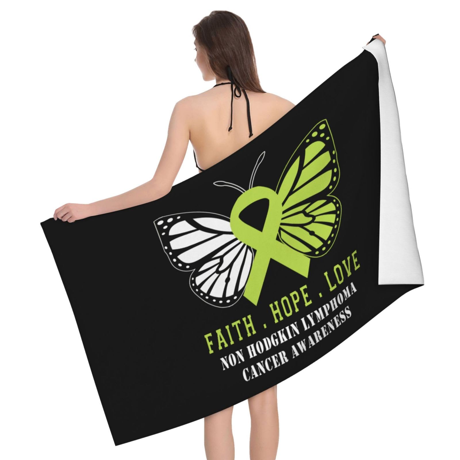 HLBSDM Microfiber Butterfly Non Hodgkin Lymphoma Cancer Awareness Beach Towel Quick Dry Soft Sand Free Beach Towels for Pool Swim Beach Lightweight Thin Towels