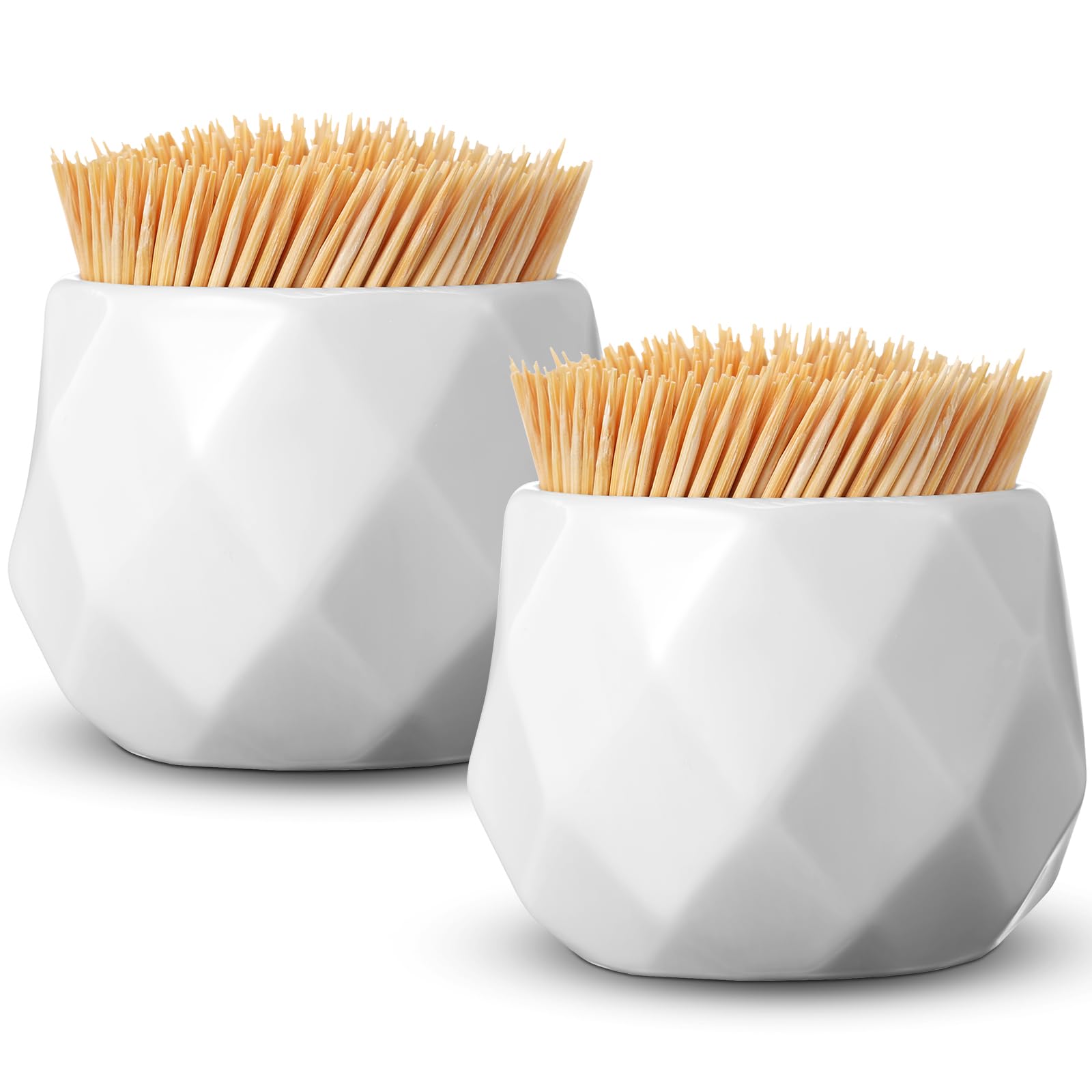 Teenyyou 2 soportes de cerámica para palillos de dientes, dispensador de palillos de dientes de porcelana blanca simple y soporte para palillos de cóctel para mesa, hogar, cocina, restaurante, fiesta