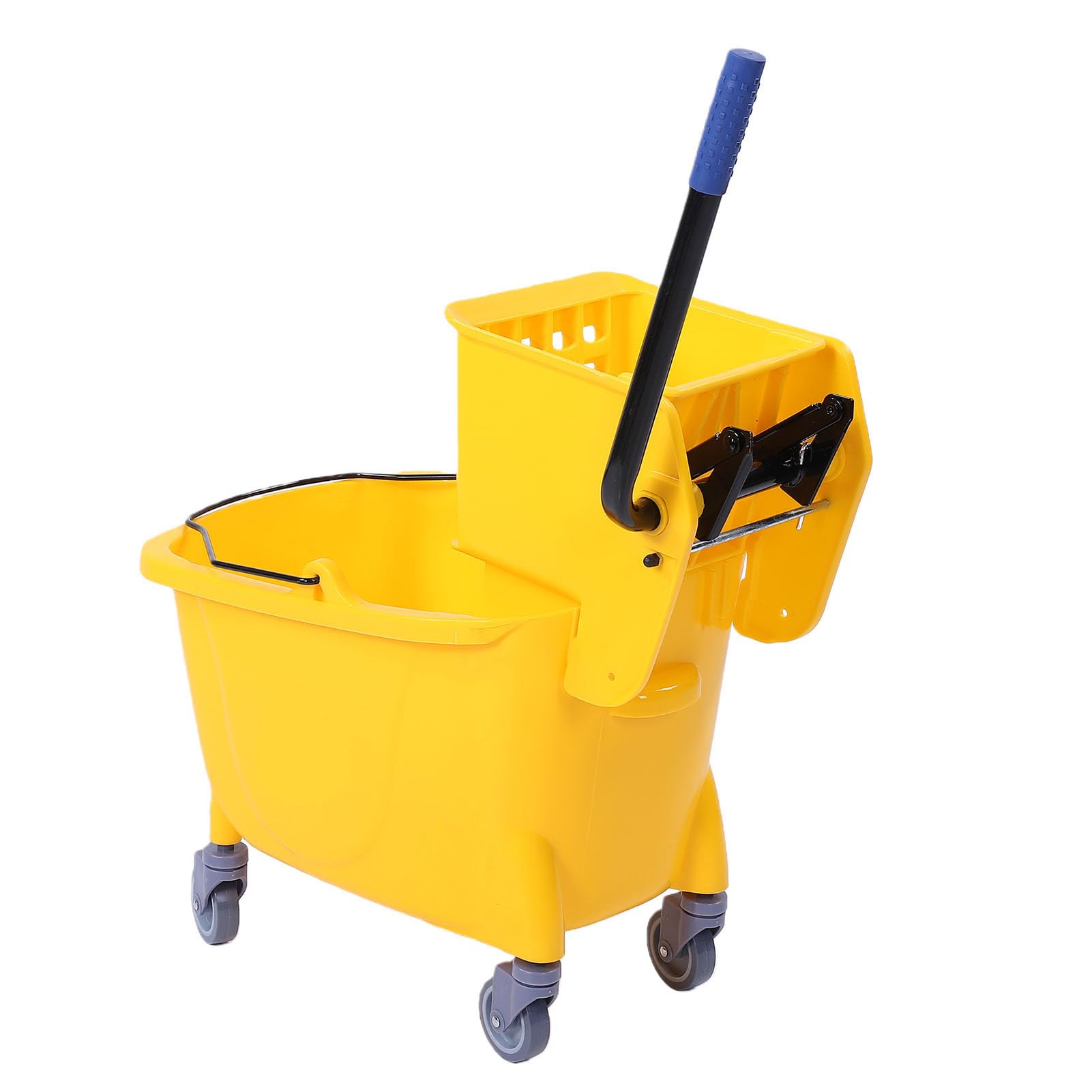 Cubo para Fregona Comercial de 32 litros, Cubo para Fregona Industrial con Ruedas y Asa, para para Limpieza de Pisos con Escurridor Lateral para Restaurante,