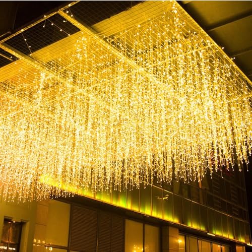 GTSYDING LED Icicle String Lights, Christmas Icicle Lights 16.4FT 216 LEDs Window Curtain Starry Fairy Lights Plug in 8 Modes for Wedding Party Bedroom Garden Patio Outdoor Indoor (Warm White, 5)