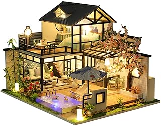 WonDerfulC 3D Wooden Miniature Dollhouse Kit New Chinese Courtyard Villa Model DIY Christmas Crafts Wood Toy Handcraft Artwork for Adults (no dust Cover)