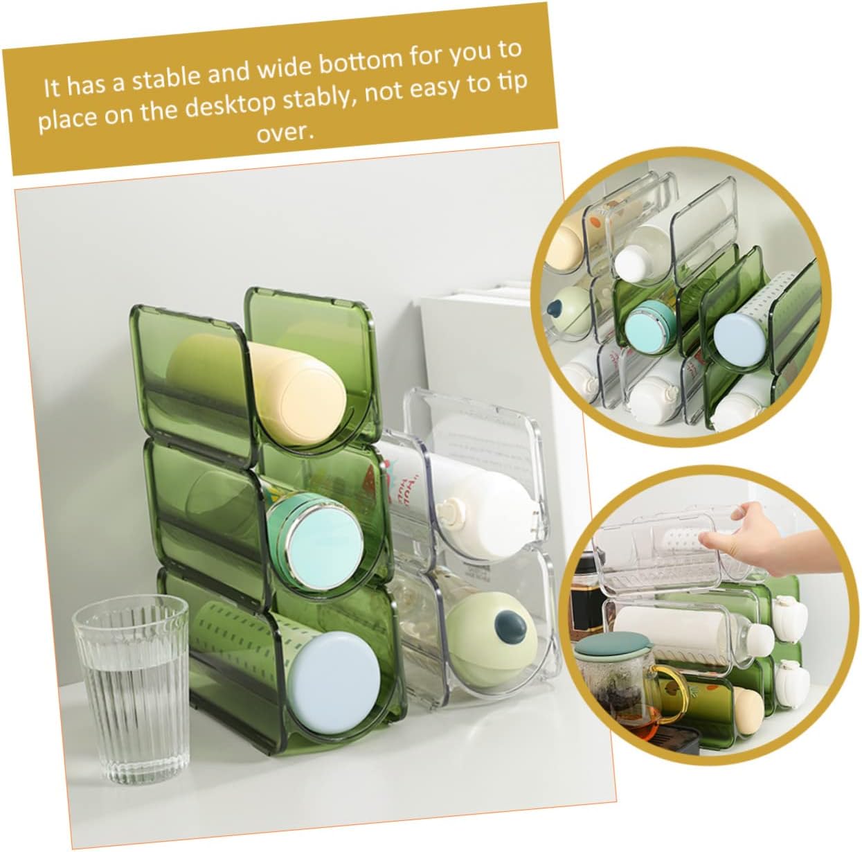 2pcs Stackable Water Bottle Organizer Multi Drink Bottle Display Stand for Kitchen and Pantry Design Material Transparent