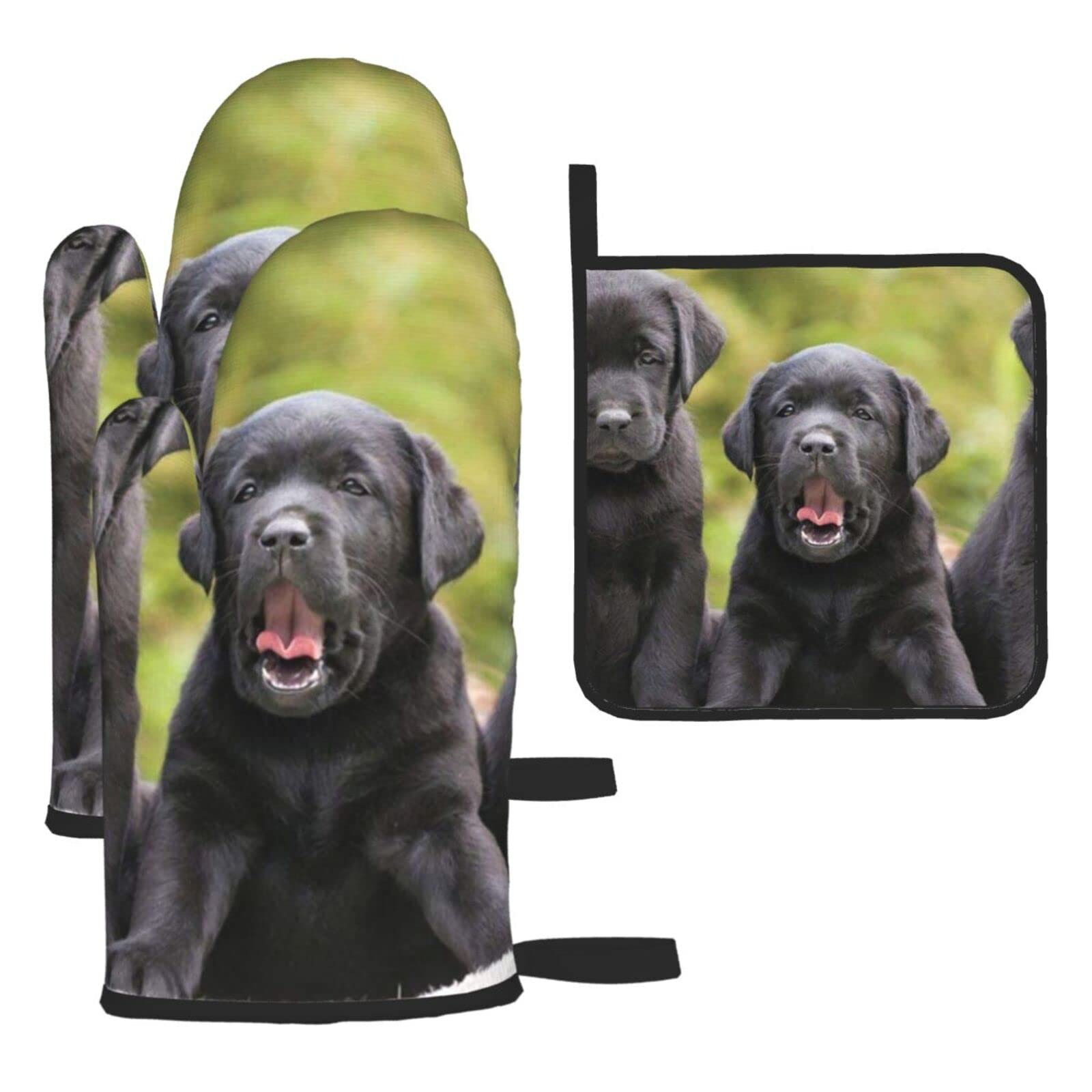Labrador Retriever Dog Print Oven Mitts And Pot Holders Sets Of 3, Kitchen Heat Resistant Non-Slip Waterproof Cooking Gloves For Baking Cooking Bbq