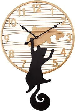 Wall Clock Black Cute Cat Wall Clock Silent Cartoon Metal Wall Clocks Minimalist Pastoral Clock Living Room Bedroom Hotel Indoor Decorative Office