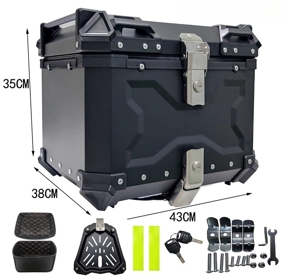 Robuste Motorrad-Kofferraumbox mit Rückenpolster, universelle Topbox aus Aluminium, wasserdichtes Topcase zur Tourenaufbewahrung (C, 45 l)