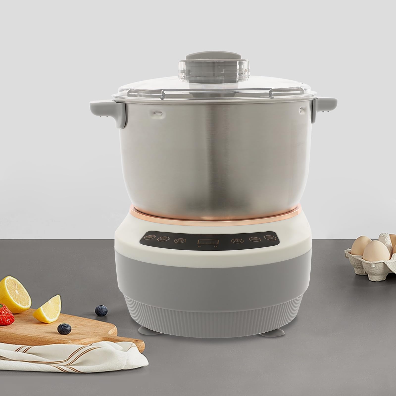 Edelstahl Teigmaschine, 7L Vollautomatische Teigmaschine, 250W Teigknetmaschine mit Gärfunktion, Automatische Knetmaschine für Herstellung von Brot, Kuchen, Kekse, Nudeln