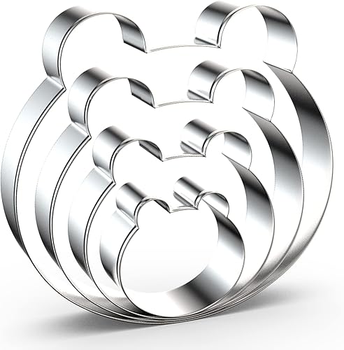 Bear Face - Juego de cortadores de galletas de 5 pulgadas, 4 pulgadas, 3 pulgadas, 2 pulgadas, 4 piezas, cortadores de galletas con forma de cabeza