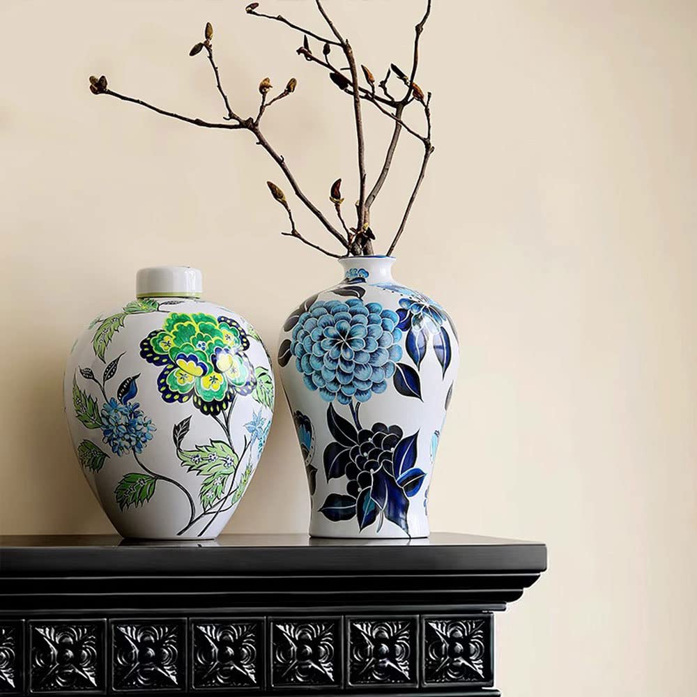 Amazon.co.jp: 中国製陶器の花瓶 青と白の磁器 中国製手作り装飾