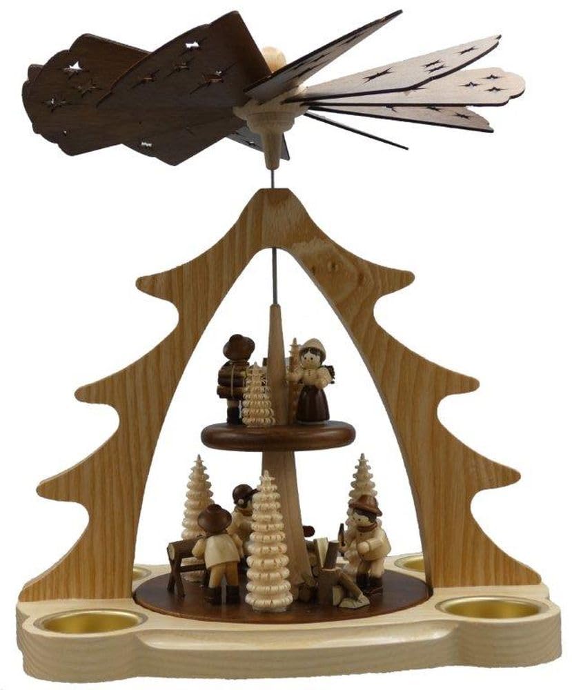 Rudolphs Schatzkiste Pyramide Waldleute mit Teelichter Natur Höhe 28cm NEU Weihnachtspyramide Holzhacker Holzer Holzpyramide