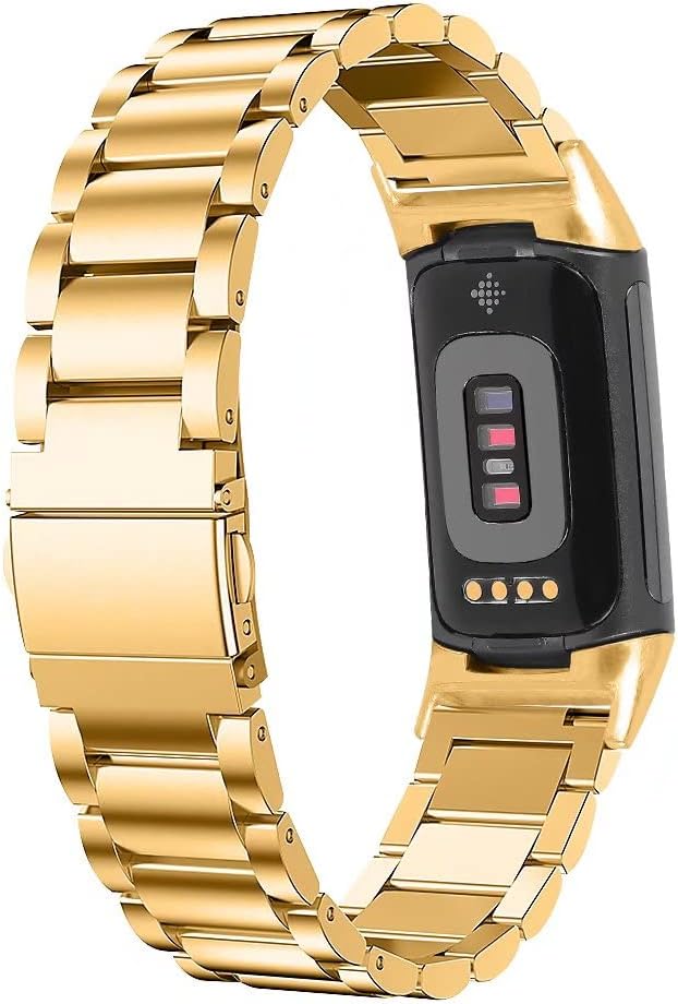 nuosiweilang Metal Replacement Strap Compatible with Fitbit Charge 5 Strap,Adjustable Stainless Steel Watch Band Wirstband for Women Man,Small Large,Gold - Image 3