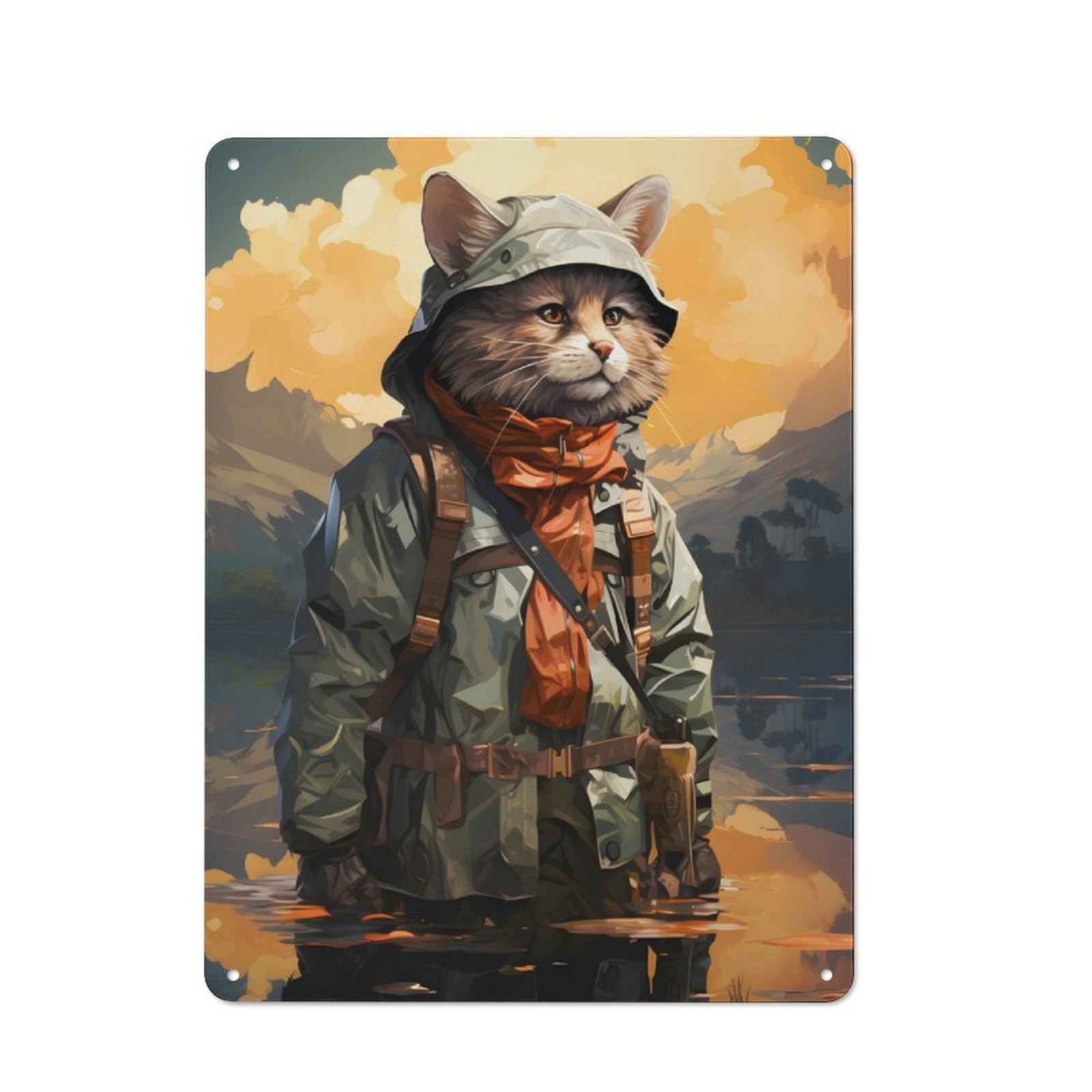 Junmoney Cat Fishing On A Lake Nostalgic Metal Wall Sign 40X30cm, Bar Wall Plaque For Pub, Home Bar, Shed Or Man Cave