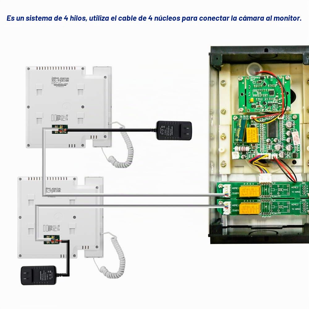 Sistema Intercomunicación Timbre Video Puerta de 4.3" 2 Monitores + Cámara de Visión Nocturna 700TVL para 2 Apartamentos/Familias